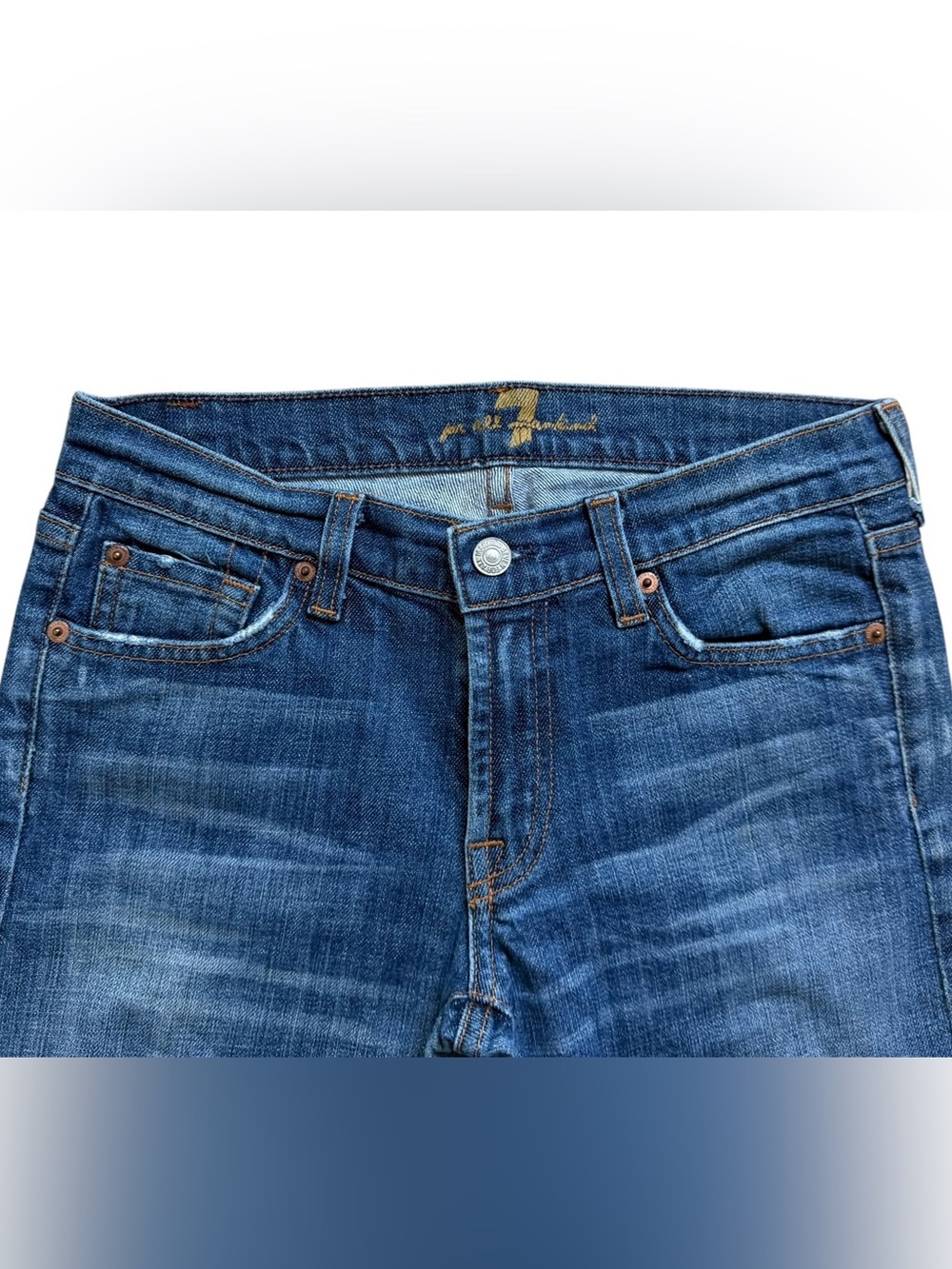 7 for All Mankind Low Rise Bootcut Jeans Womens 27 Dark Blue Denim Stretch Fit - Picture 3 of 6